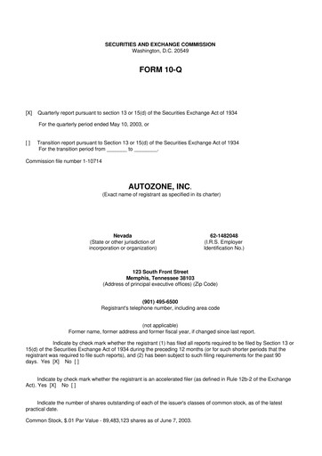 Thumbnail AutoZone 10-Q Quarterly Report FY 