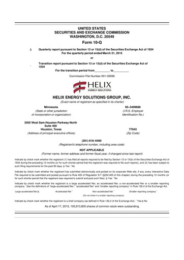Thumbnail Helix Energy Solutions 10-Q Quarterly Report FY2015 