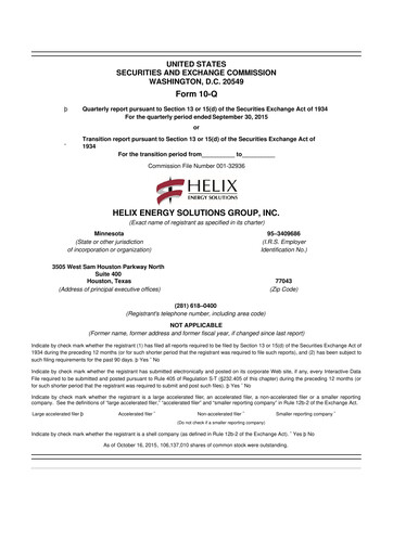 Thumbnail Helix Energy Solutions 10-Q Quarterly Report FY2015 