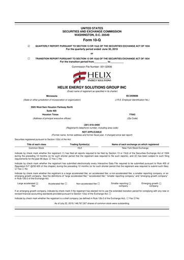 Thumbnail Helix Energy Solutions 10-Q Quarterly Report FY2019 
