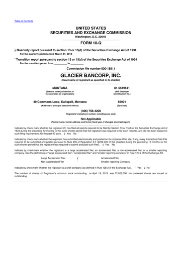 Miniature Glacier Bancorp
 10-Q Rapport trimestriel 2013 