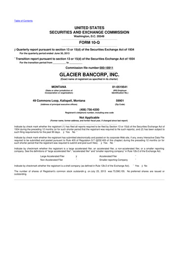 Miniature Glacier Bancorp
 10-Q Rapport trimestriel 2013 
