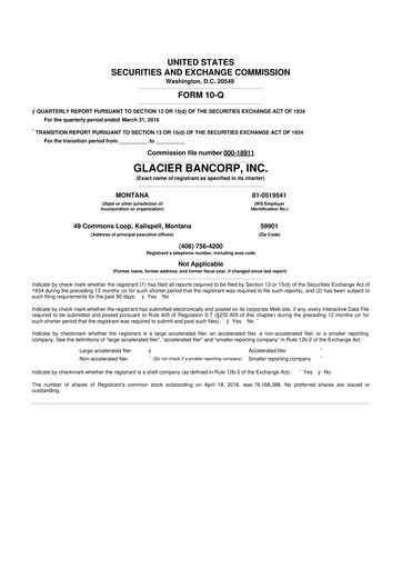 Miniature Glacier Bancorp
 10-Q Rapport trimestriel 2016 