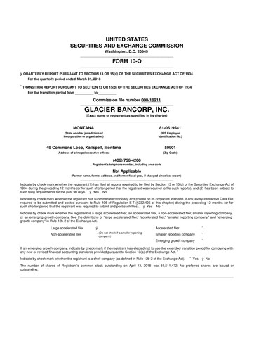 Miniature Glacier Bancorp
 10-Q Rapport trimestriel 2018 