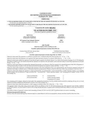 Thumbnail Glacier Bancorp
 10-K Annual Report 2018