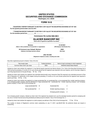 Miniature Glacier Bancorp
 10-Q Rapport trimestriel 2019 