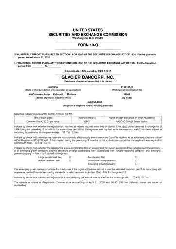 Miniature Glacier Bancorp
 10-Q Rapport trimestriel 2020 