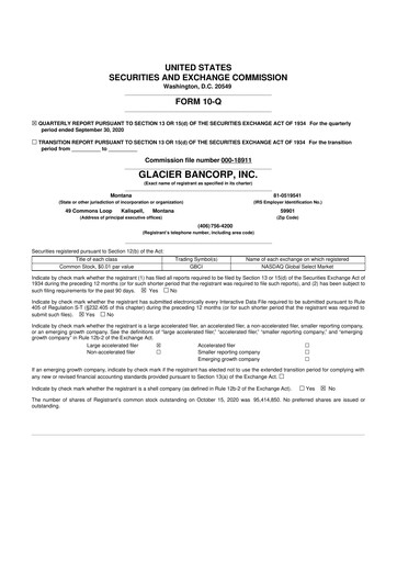 Miniature Glacier Bancorp
 10-Q Rapport trimestriel 2020 