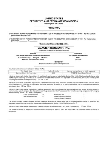 Miniature Glacier Bancorp
 10-Q Rapport trimestriel 2021 