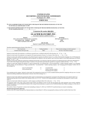 Thumbnail Glacier Bancorp
 10-K Annual Report 2021