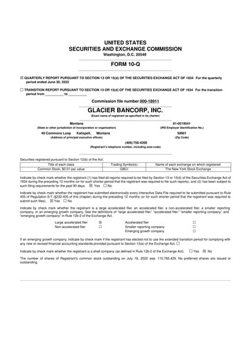 Miniature Glacier Bancorp
 10-Q Rapport trimestriel 2022 