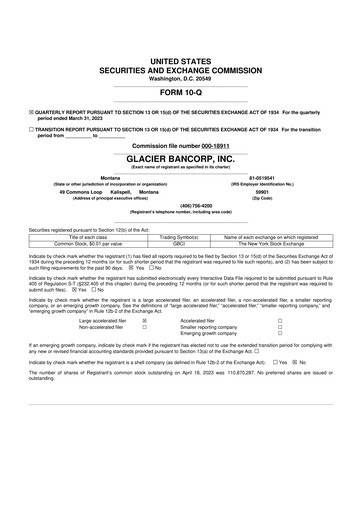 Miniature Glacier Bancorp
 10-Q Rapport trimestriel 2023 