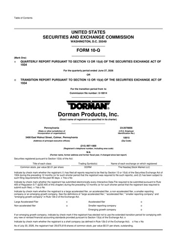 Thumbnail Dorman Products 10-Q Quarterly Report FY2026 