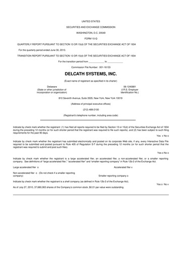 Thumbnail Delcath Systems 10-Q Quarterly Report FY 