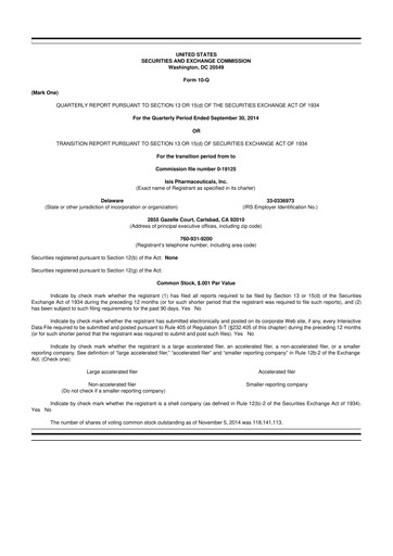 Thumbnail Ionis Pharmaceuticals
 10-Q Quarterly Report FY2014 