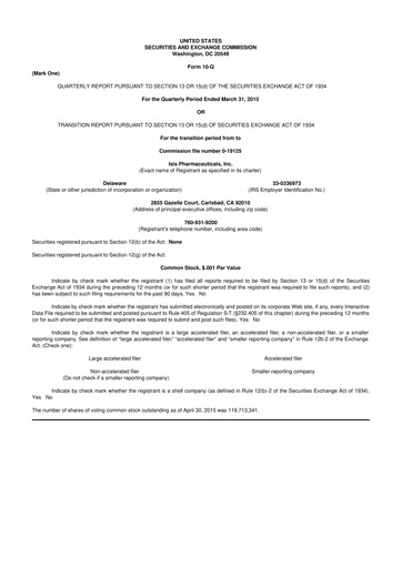 Thumbnail Ionis Pharmaceuticals
 10-Q Quarterly Report FY2015 