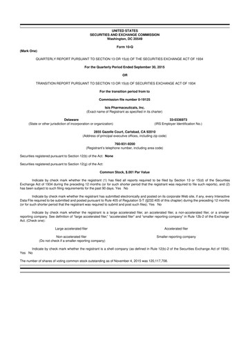 Thumbnail Ionis Pharmaceuticals
 10-Q Quarterly Report FY2015 