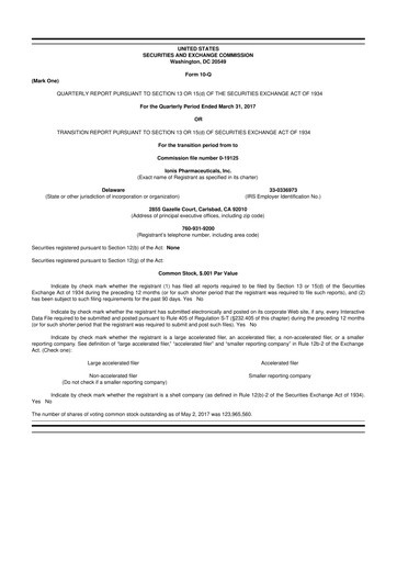 Thumbnail Ionis Pharmaceuticals
 10-Q Quarterly Report FY2017 