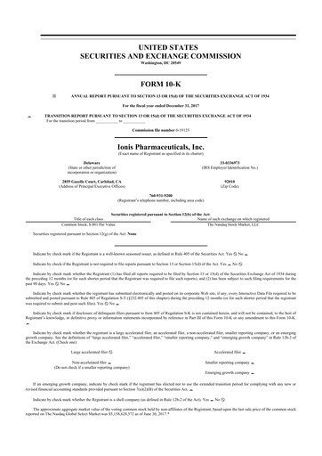 Thumbnail Ionis Pharmaceuticals
 10-K Annual Report 2017