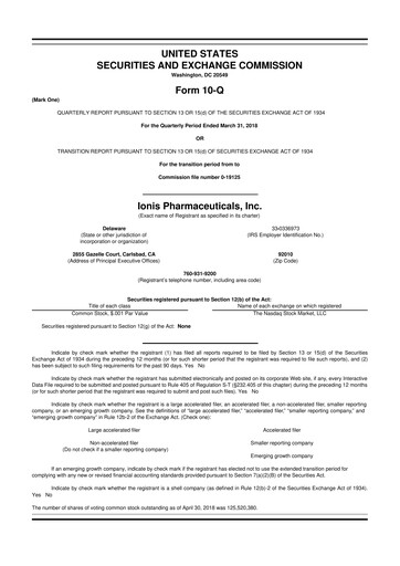 Thumbnail Ionis Pharmaceuticals
 10-Q Quarterly Report FY2018 