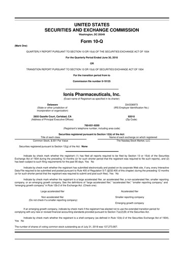 Thumbnail Ionis Pharmaceuticals
 10-Q Quarterly Report FY2018 