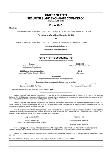 Thumbnail Ionis Pharmaceuticals
 10-Q Quarterly Report FY2018 