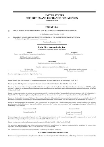 Thumbnail Ionis Pharmaceuticals
 10-K Annual Report 2018