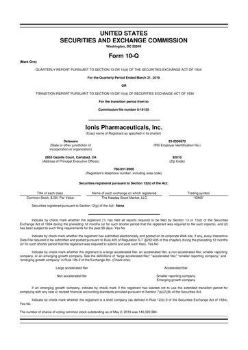 Thumbnail Ionis Pharmaceuticals
 10-Q Quarterly Report FY2019 