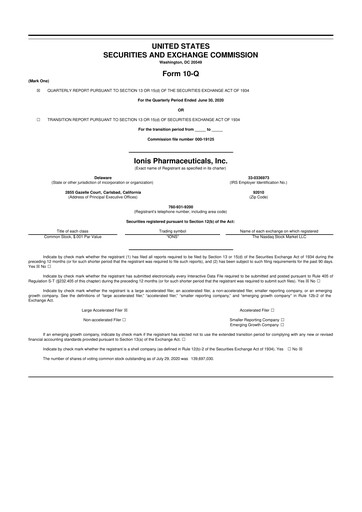 Thumbnail Ionis Pharmaceuticals
 10-Q Quarterly Report FY2020 