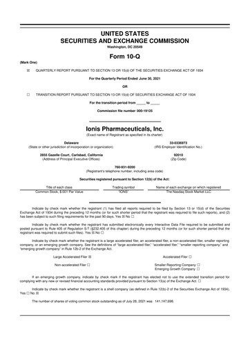 Thumbnail Ionis Pharmaceuticals
 10-Q Quarterly Report FY2021 