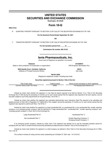 Thumbnail Ionis Pharmaceuticals
 10-Q Quarterly Report FY2021 