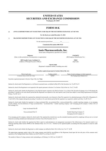 Thumbnail Ionis Pharmaceuticals
 10-K Annual Report 2021