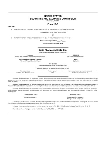 Thumbnail Ionis Pharmaceuticals
 10-Q Quarterly Report FY2022 