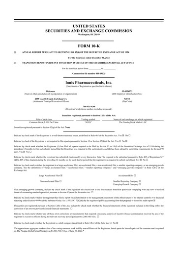 Thumbnail Ionis Pharmaceuticals
 10-K Annual Report 2022