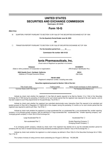 Thumbnail Ionis Pharmaceuticals
 10-Q Quarterly Report FY2023 