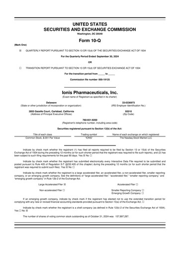 Thumbnail Ionis Pharmaceuticals
 10-Q Quarterly Report FY2024 