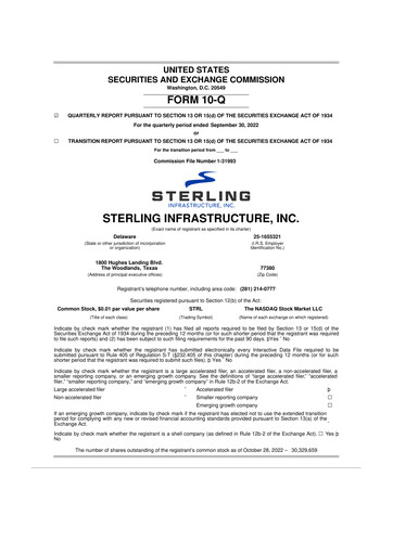 Thumbnail Sterling Infrastructure 10-Q Quarterly Report FY2022 