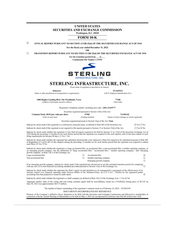 Thumbnail Sterling Infrastructure 10-K Annual Report 2022