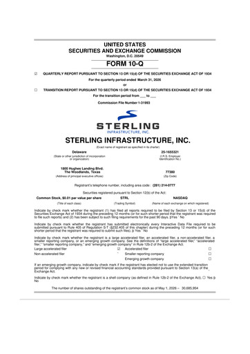 Thumbnail Sterling Infrastructure 10-Q Quarterly Report FY 