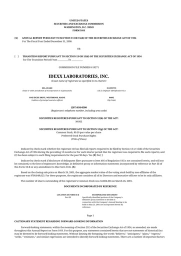 Thumbnail IDEXX Laboratories 10-K Annual Report 