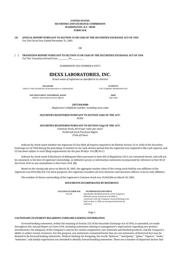 Thumbnail IDEXX Laboratories 10-K Annual Report 