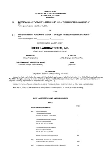 Thumbnail IDEXX Laboratories 10-Q Quarterly Report FY 