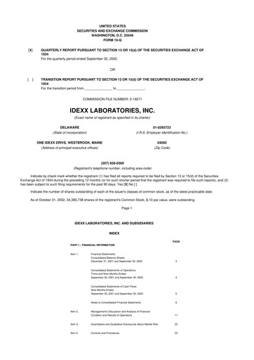 Thumbnail IDEXX Laboratories 10-Q Quarterly Report FY 