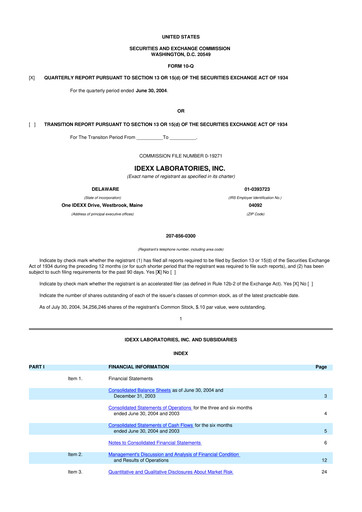Vorschaubild IDEXX Laboratories 10-Q Quartalsbericht  