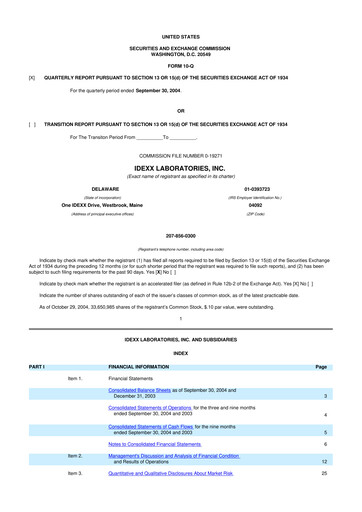 Thumbnail IDEXX Laboratories 10-Q Quarterly Report FY 