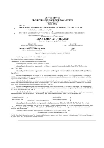 Thumbnail IDEXX Laboratories 10-K Annual Report 2012
