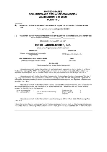 Thumbnail IDEXX Laboratories 10-Q Quarterly Report FY2013 