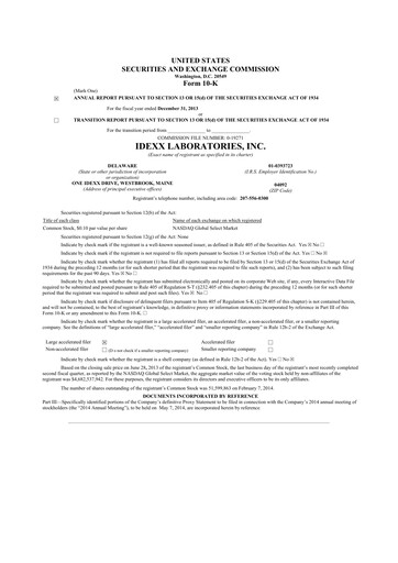 Thumbnail IDEXX Laboratories 10-K Annual Report 2013