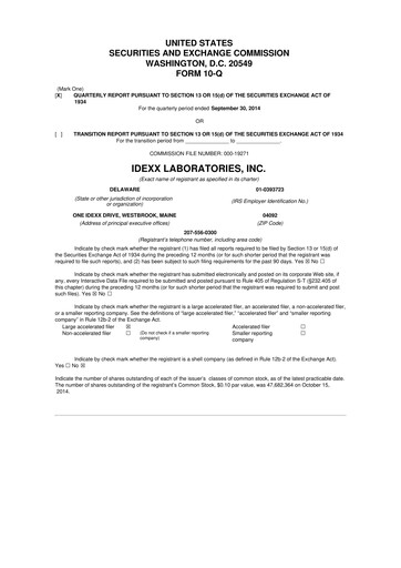 Thumbnail IDEXX Laboratories 10-Q Quarterly Report FY2014 