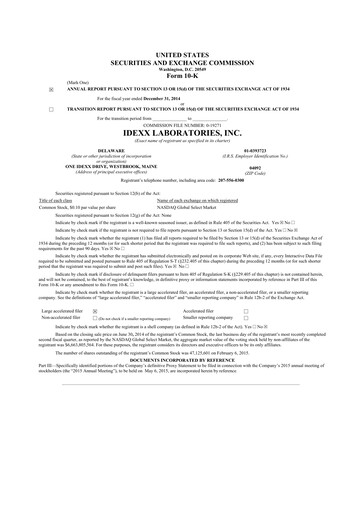 Thumbnail IDEXX Laboratories 10-K Annual Report 2014